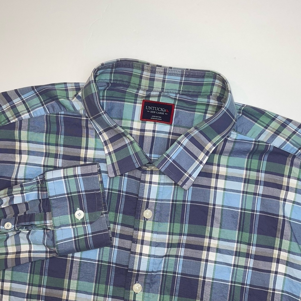 UNTUCKit Rombauer Shirt Men's 3XL‎ Multi Green Blue Plaid Cotton Casual Regular